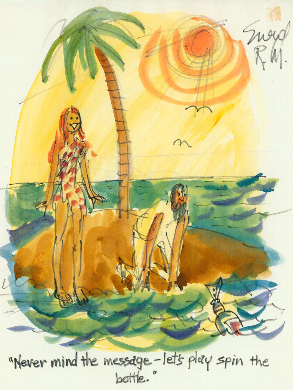 Doug Sneyd Signed Original Art Prelim Sketch Playboy Gag Rough ~ Island Paradise
