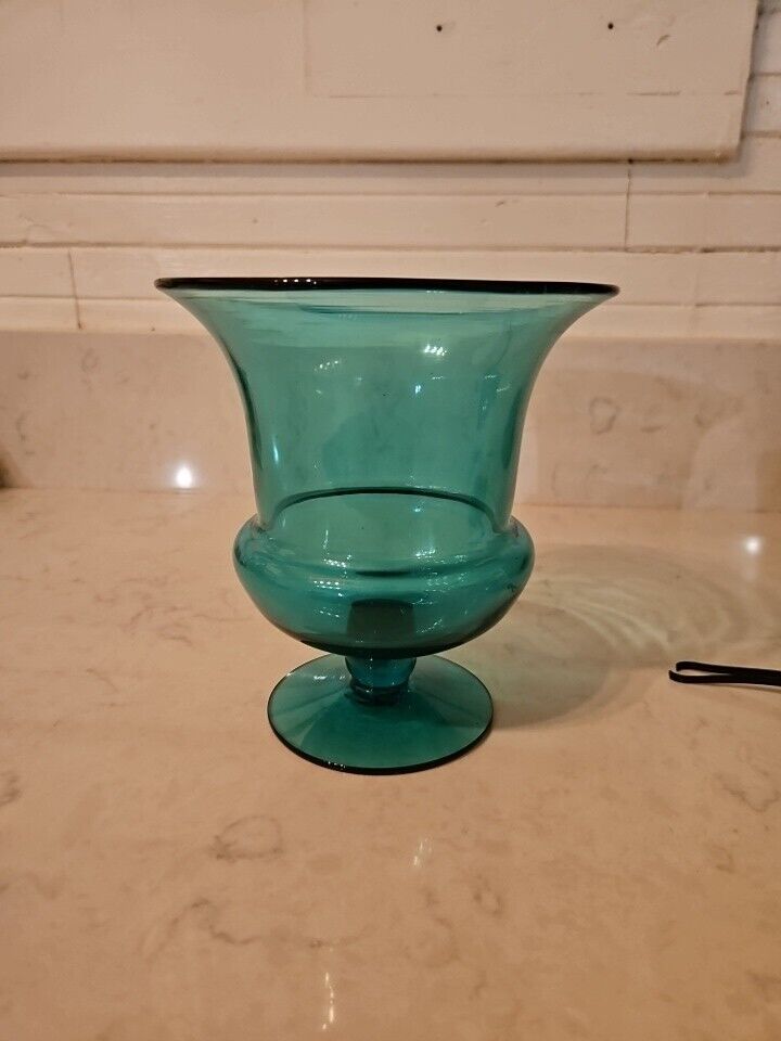 MCM Blenko Teal Glass Classic Urn Vase 7