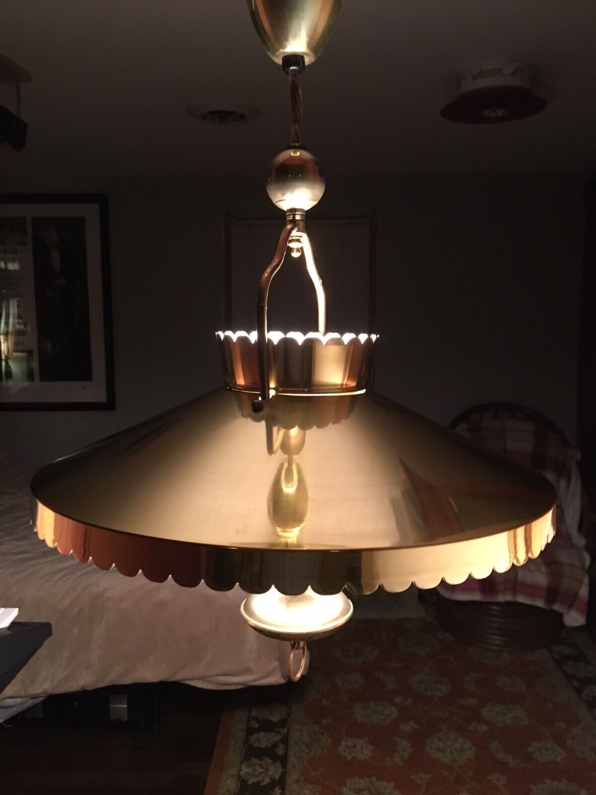 Vintage mid-century pull down brass lamp