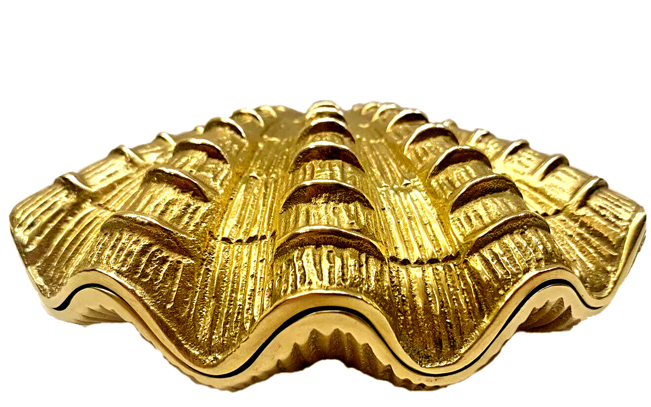 Vintage Castilian Solid Brass Hinged Clam Shell Decorative Keepsake Box