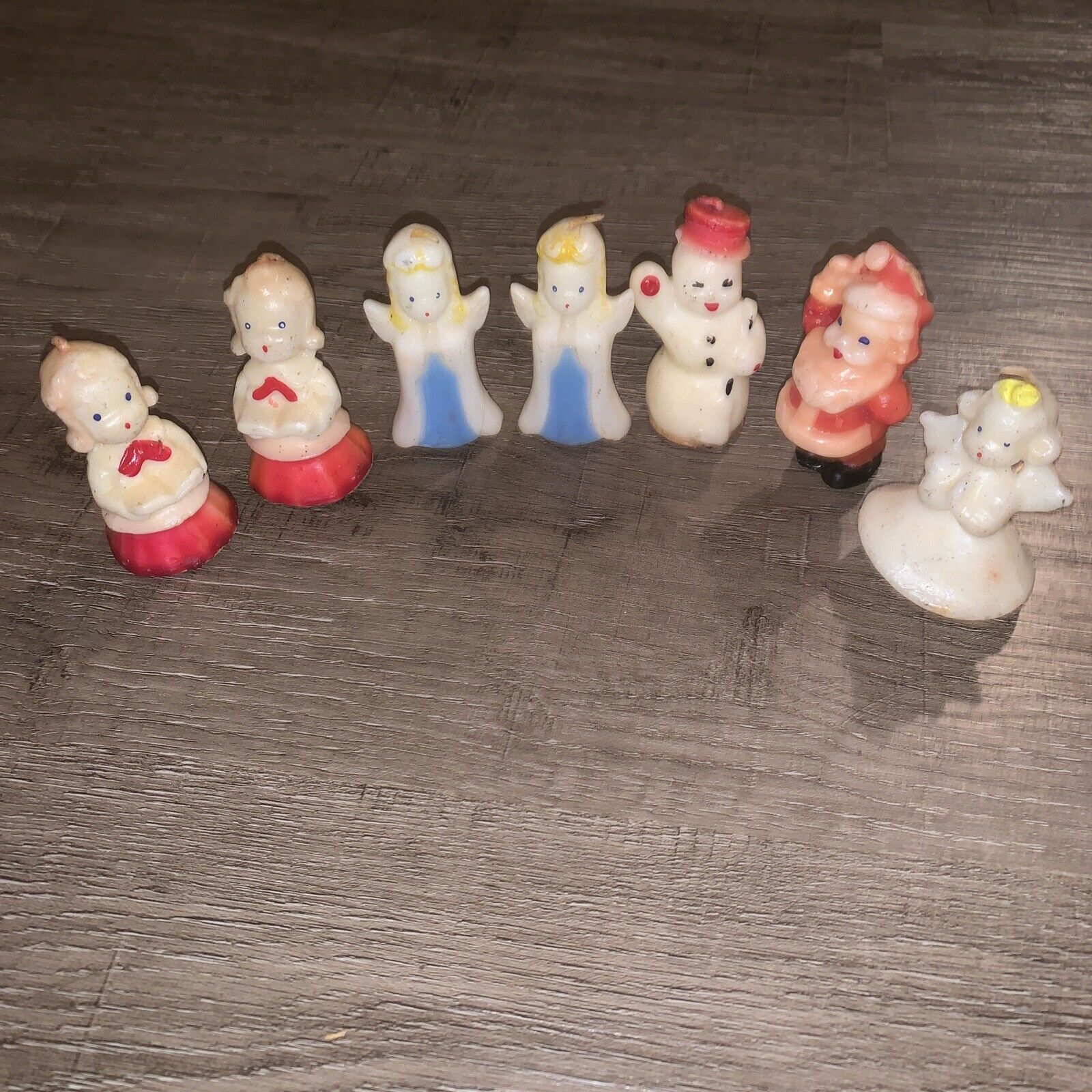 Lot 7 Vintage Gurley Novelty Candles Santa Snowman Angels 3”