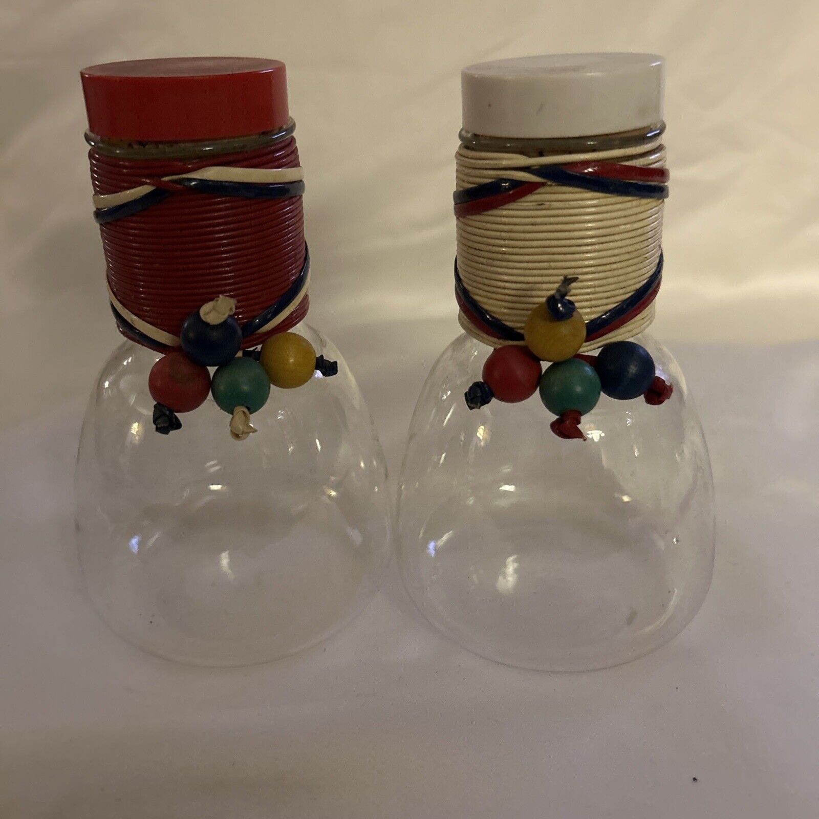 vintage pyrex oil and vinegar glass Carafes Lot Of 2 Beaded