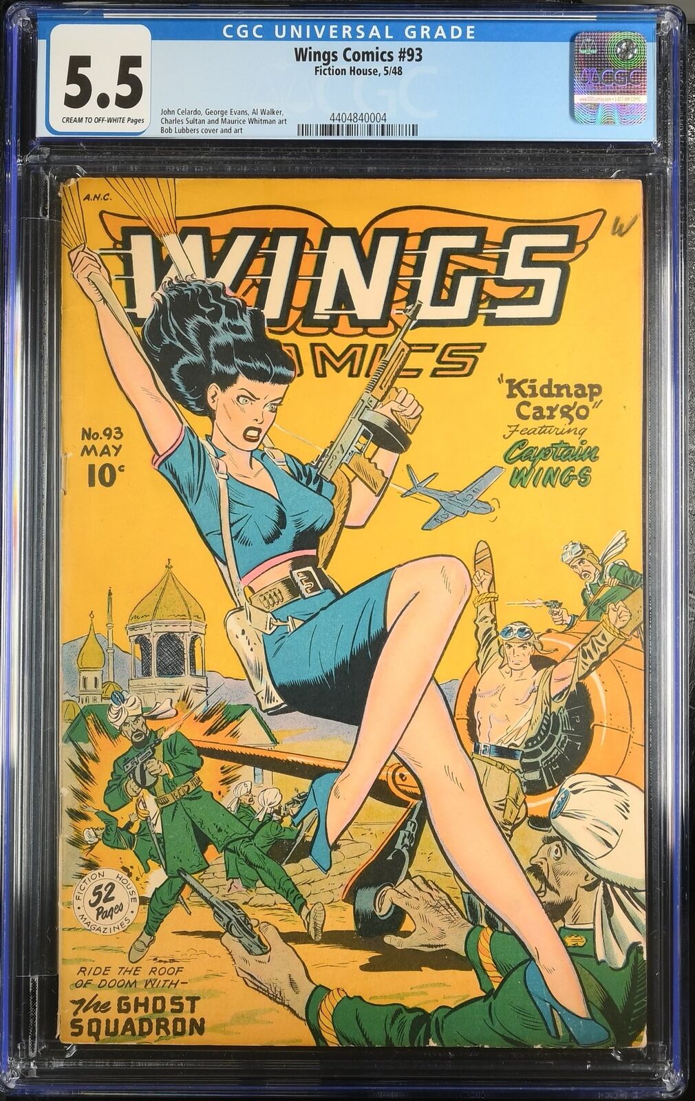 Wings comics #93 CGC FN- 5.5 Golden Age War Comic Bob Lubbers Cover 1948