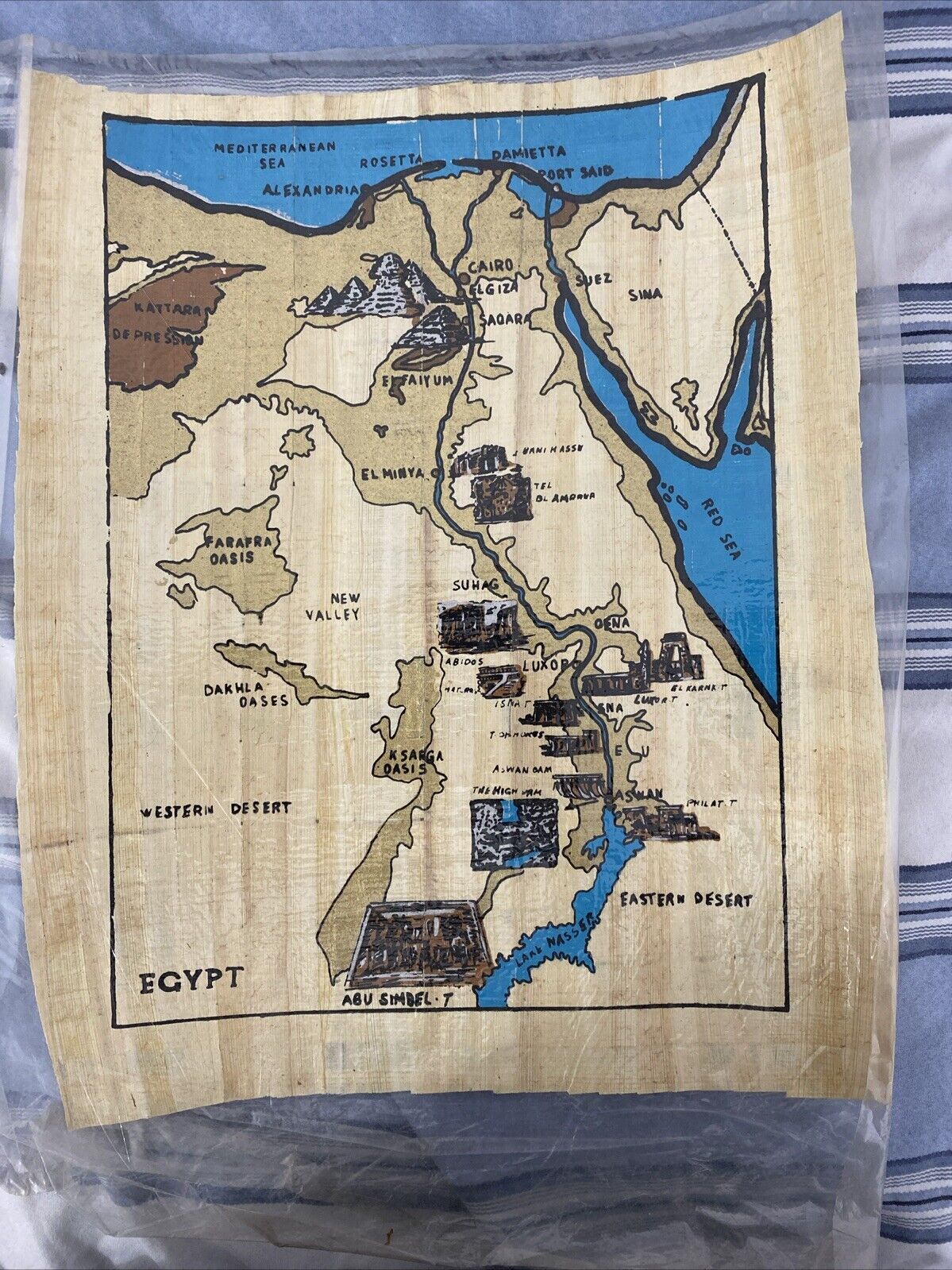 egyptian  papyrus painting gift Egyptian Temples Map