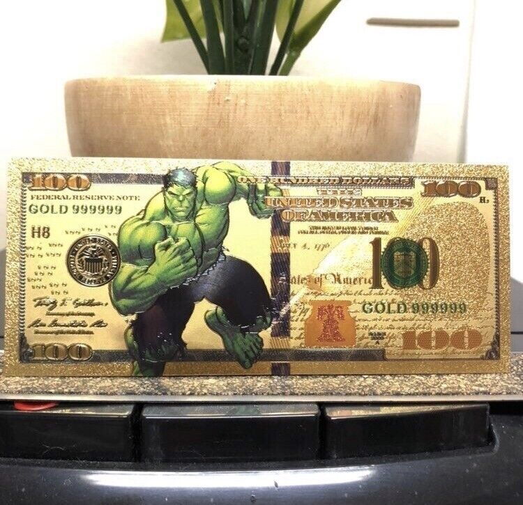 24k Gold Foil Plated The Incredible Hulk Banknote Marvel comics Collectible