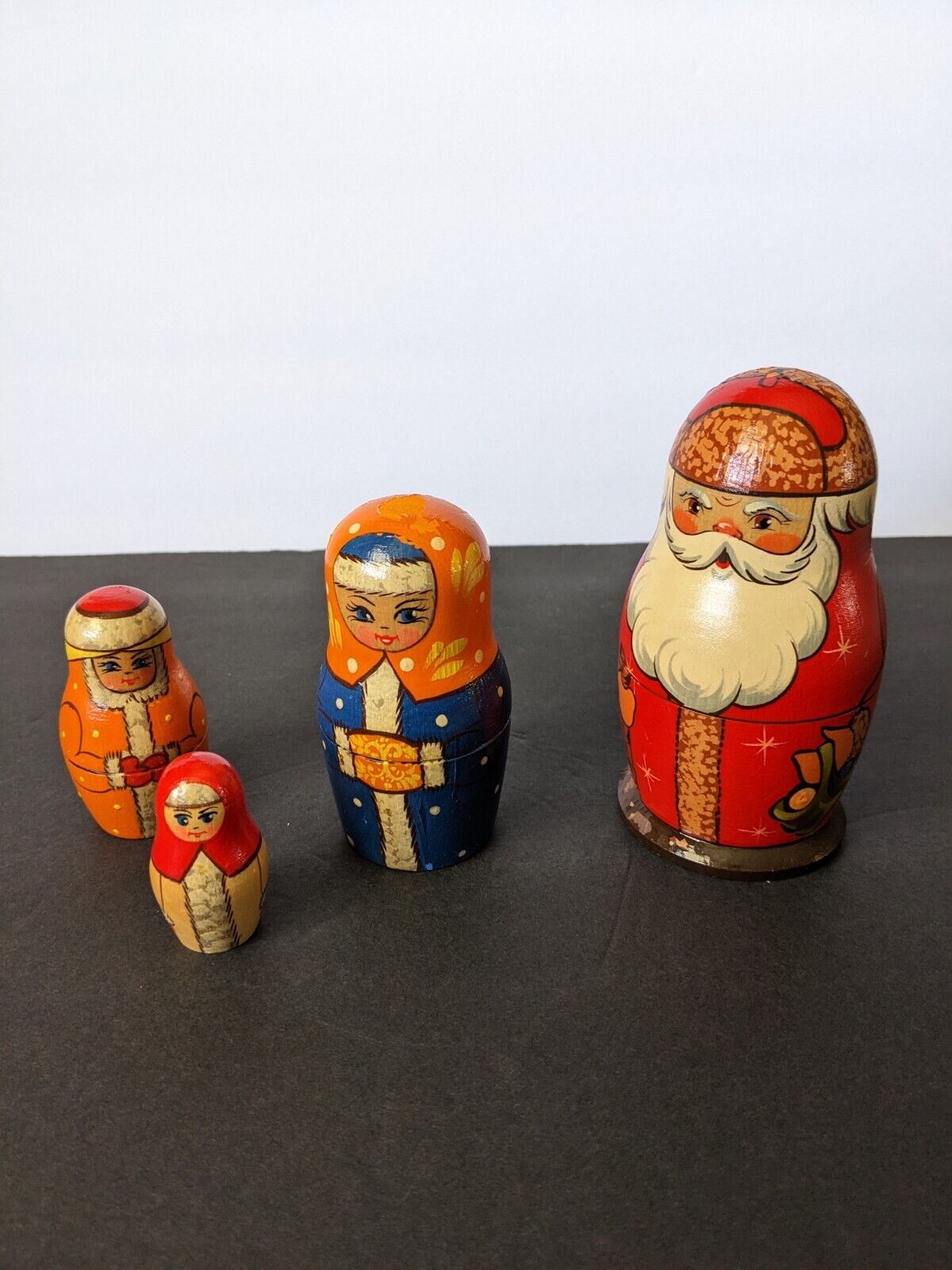 Vtg. Santa Nesting Doll Matryoshka Wood Stacking Set  Flawed  