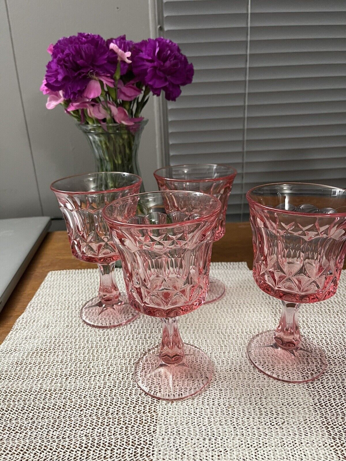 4 RARE 1969 Pink Noritake Perspective Iced Tea Glasses 12 oz Capacity