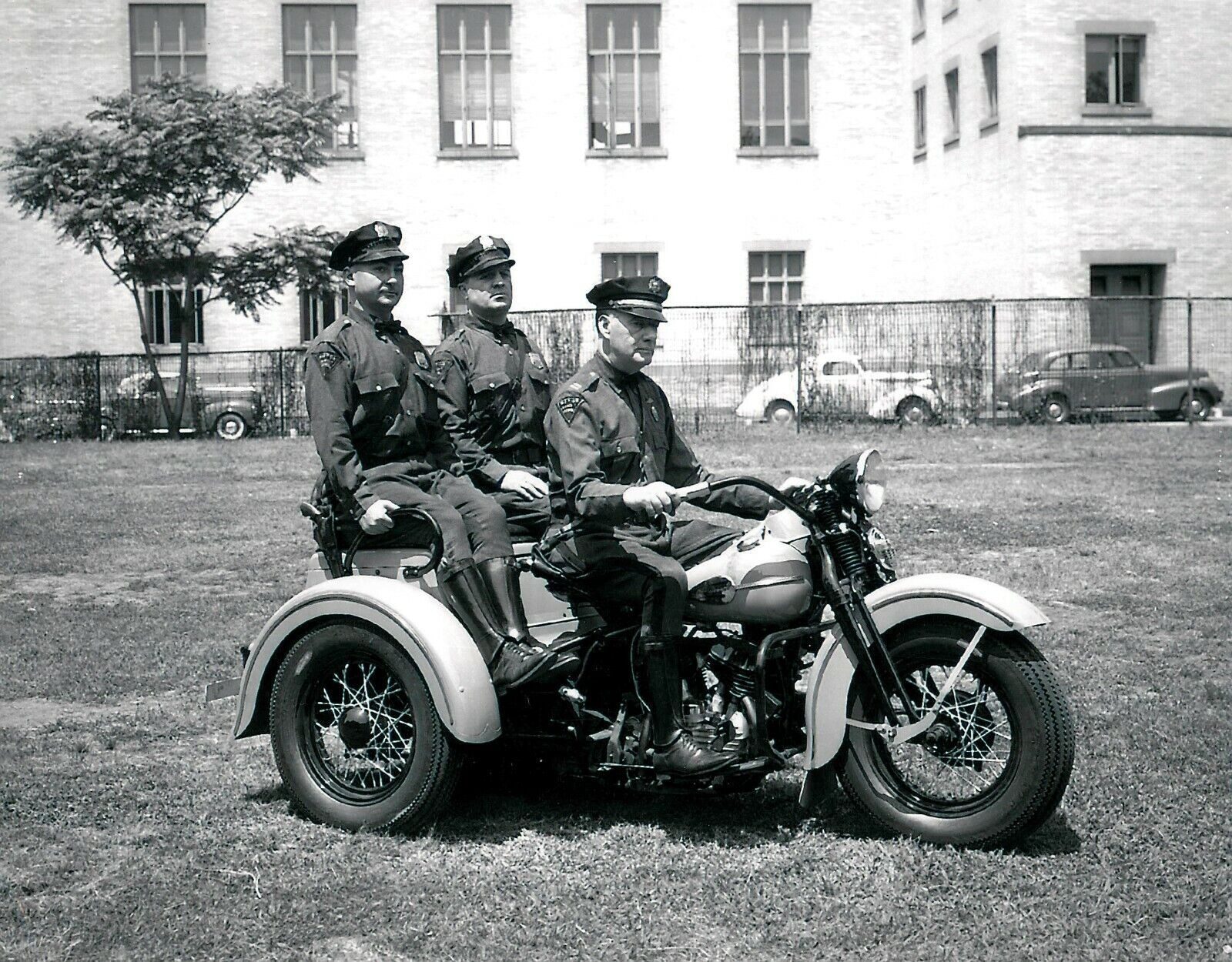 Vintage 40s 50s Motorcycle Police Photo Multi-Rider Old Cars