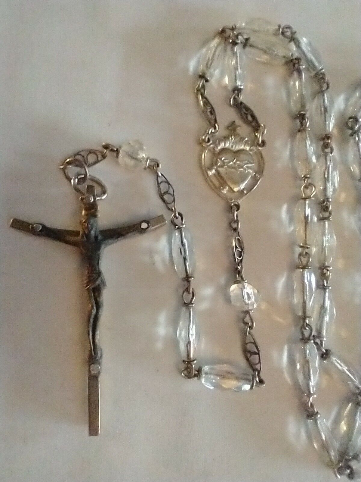 Vintage Catholic Clear Glass Rosary 24.5