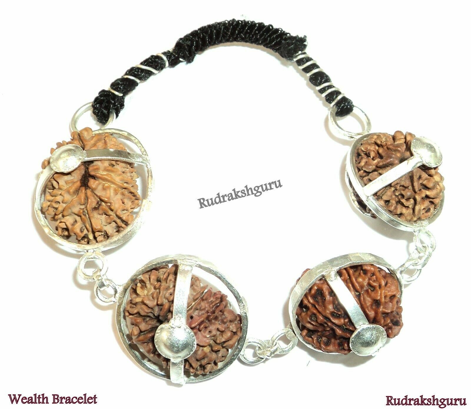 Wealth Bracelet / 7 + 9 +11 +13 Mukhi Rudraksha Of Nepal In Silver