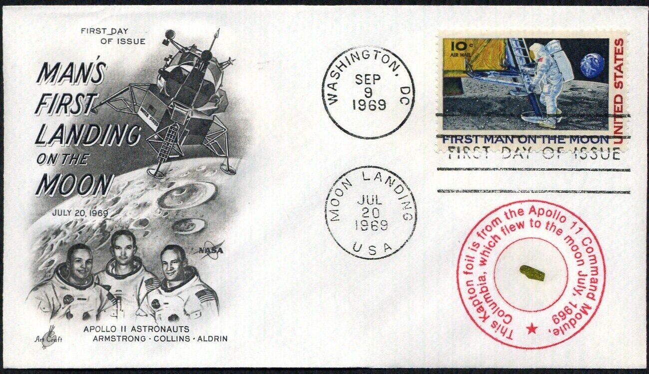 Apollo 11 FLOWN Kapton Foil on Beautiful 1st Man on the Moon First Day Cover-COA