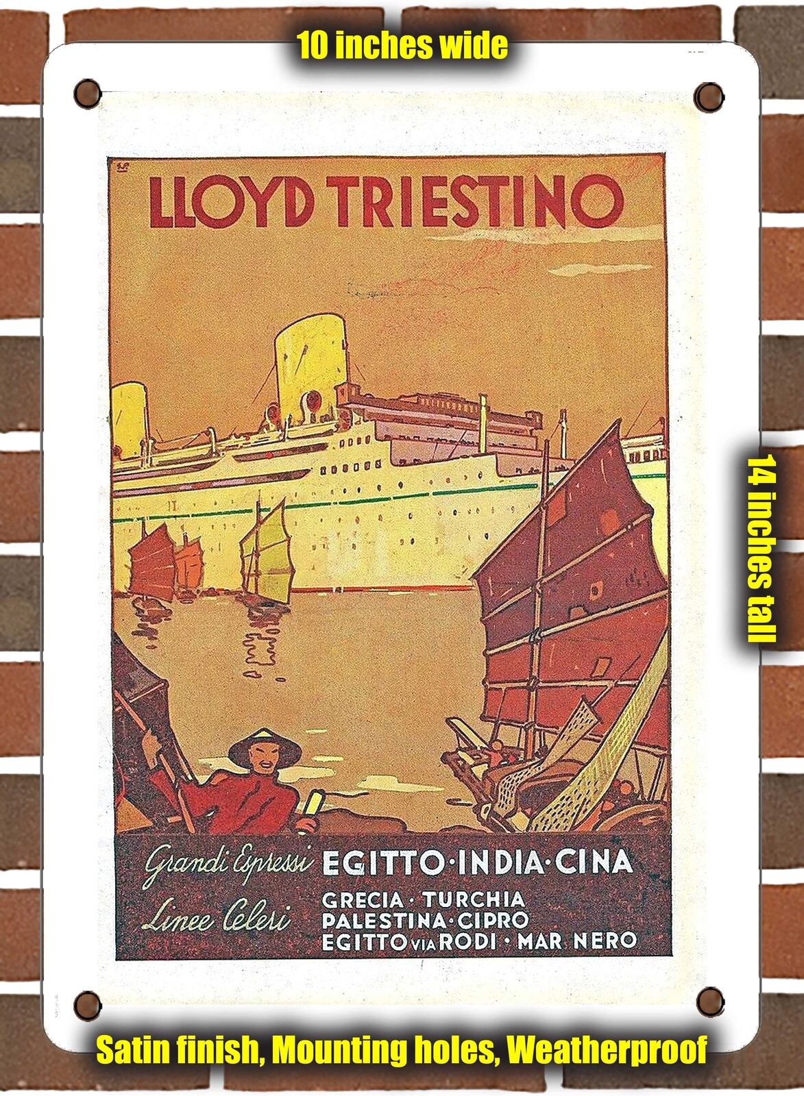 METAL SIGN - 1936 Lloyd Triestino Egypt India China - 10x14 Inches