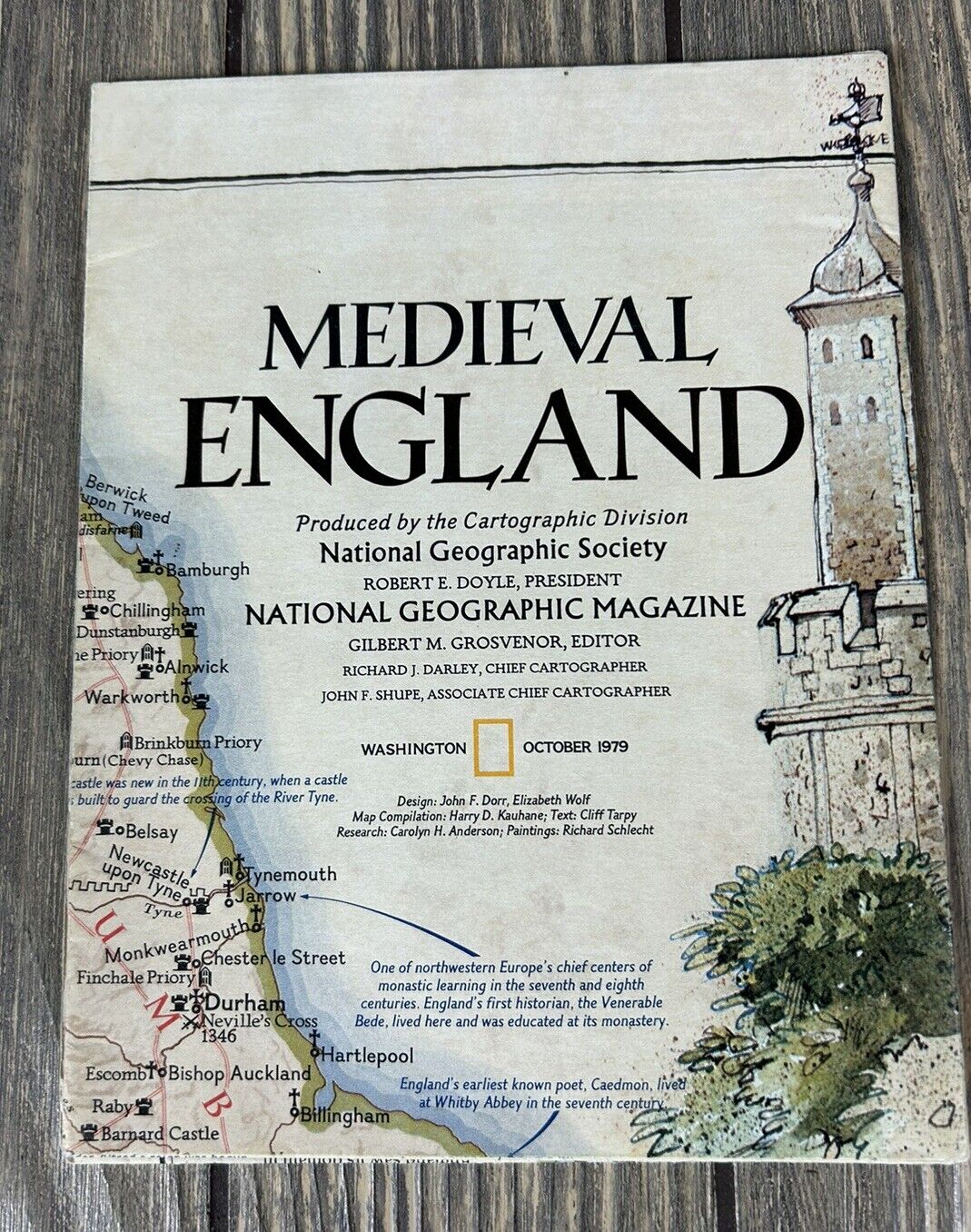 Vintage 1979 Medieval England National Geographic Map