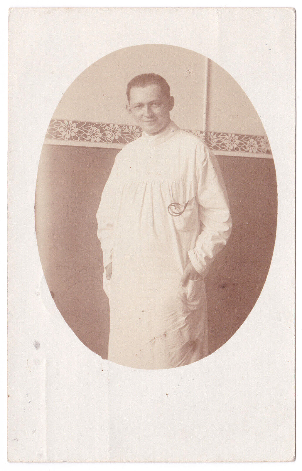 German Doctor Berlin Wilmersdorf Gown Stethoscope Oval Vignette c. 1927 RPPC