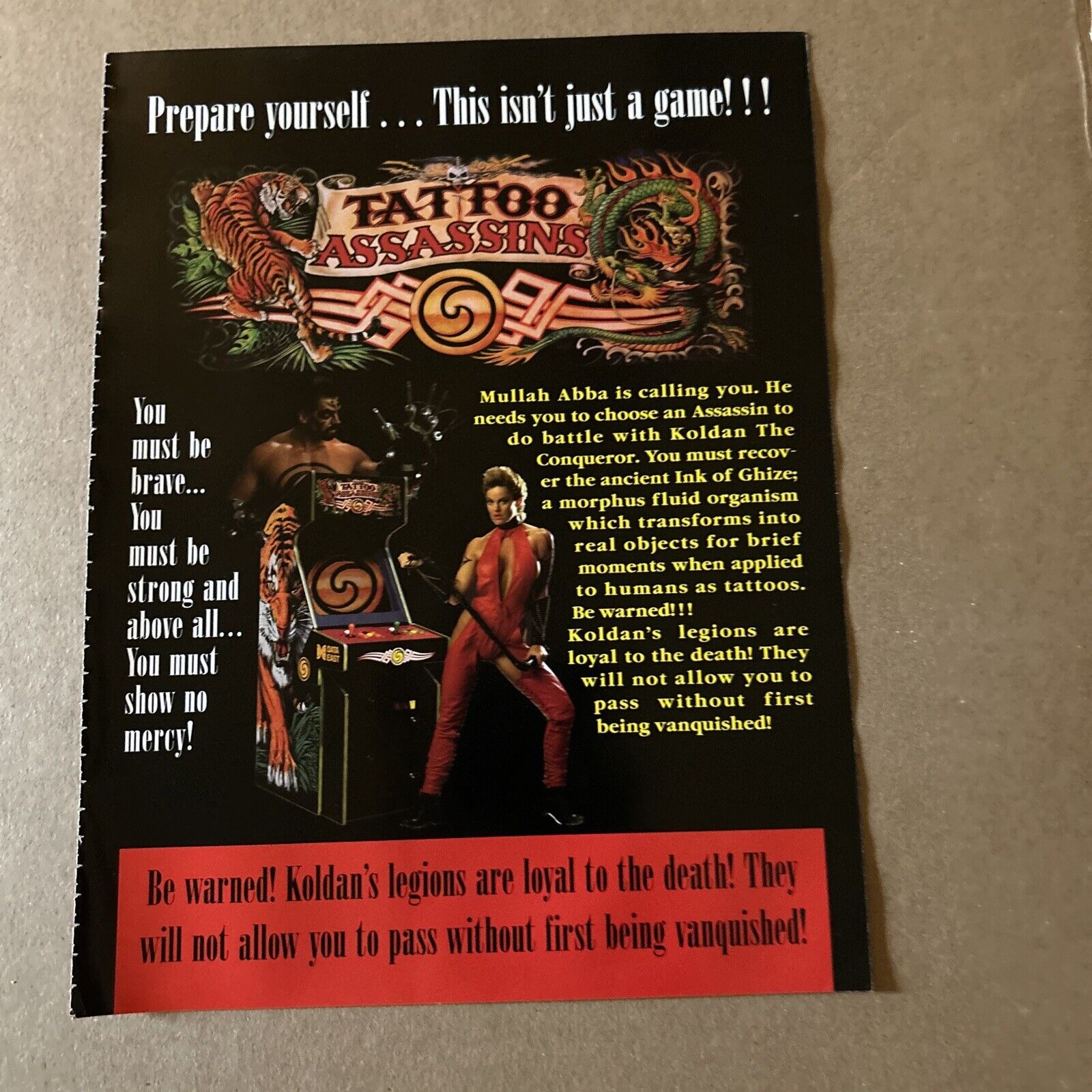 Orginal 1994  11- 8'' Tattoo Assassins, Data, East ARCADE GAME FLYER