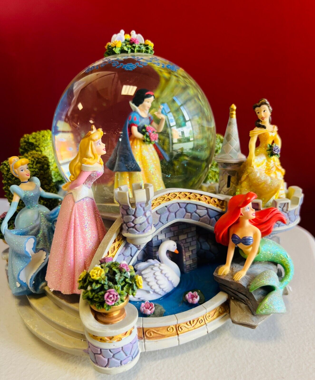 Disney Store Rare Multi-Princess Once Upon A Dream Musical Snow Globe W/Box
