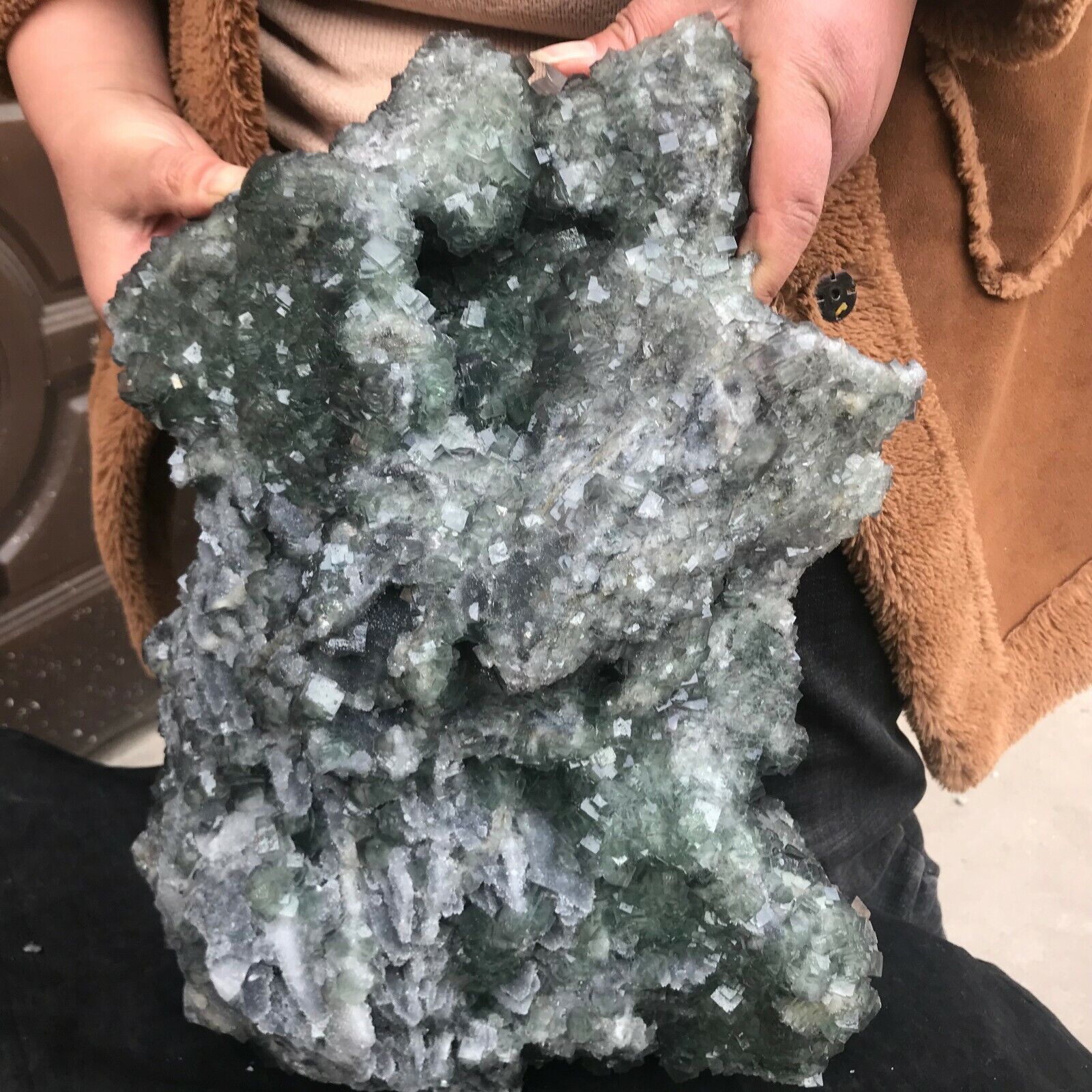 28LB New Find Huge Rare Natural Cube Fluorite Cluster Green Mineral Specimen