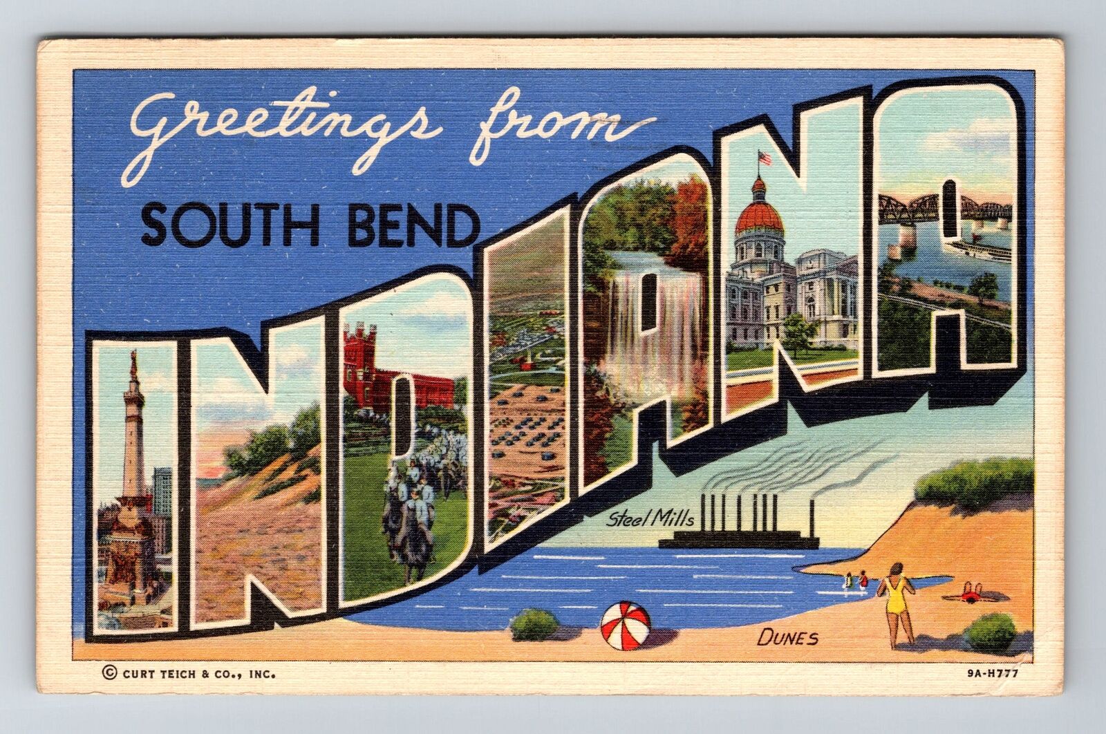 South Bend IN-Indiana, LARGE LETTER Greetings, c1944 Vintage Souvenir Postcard
