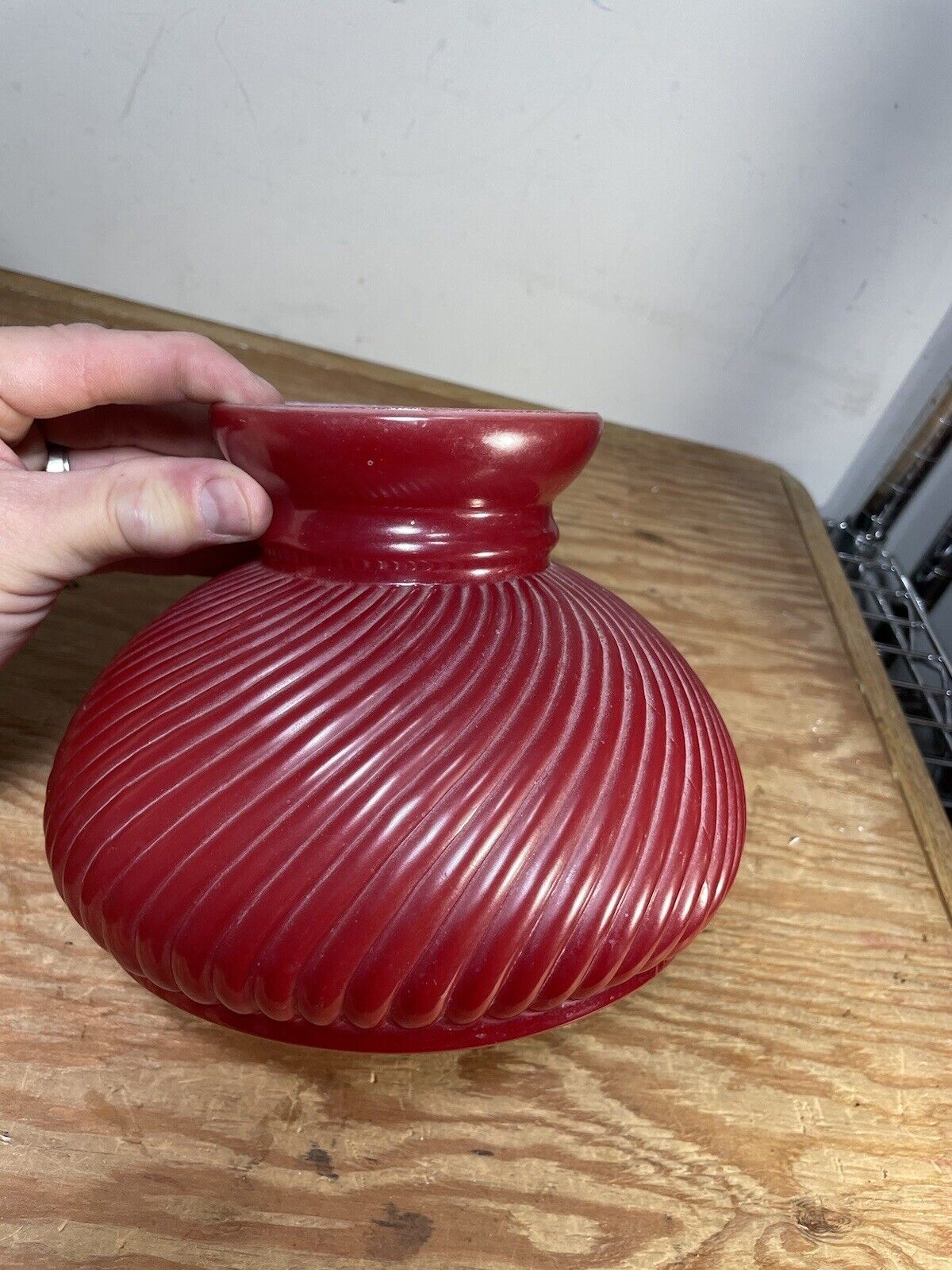 Ribbed Glass Red Glass Oil Lamp Shade 7”