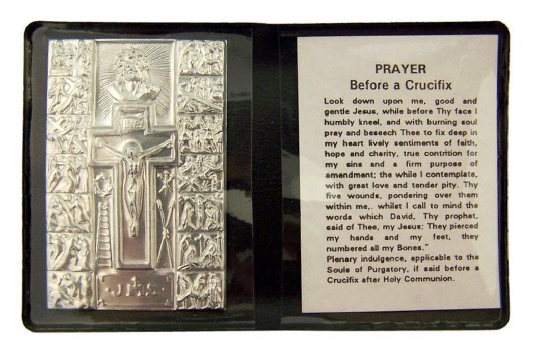 ​Metal Catholic Stations of the Cross Plaque with Prayer Leatherette Folder