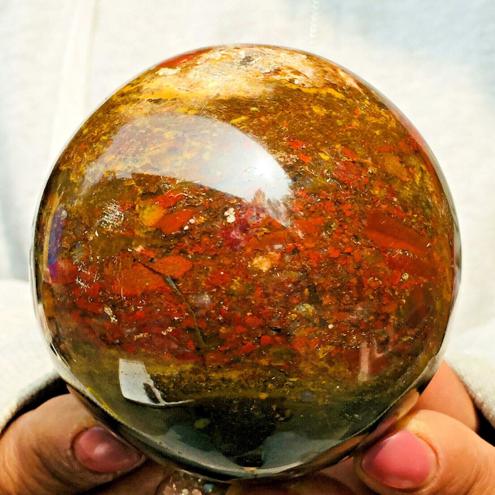 534g Rare Large Red Ocean Jasper Quartz Crystal Sphere Healing Mineral Chakras