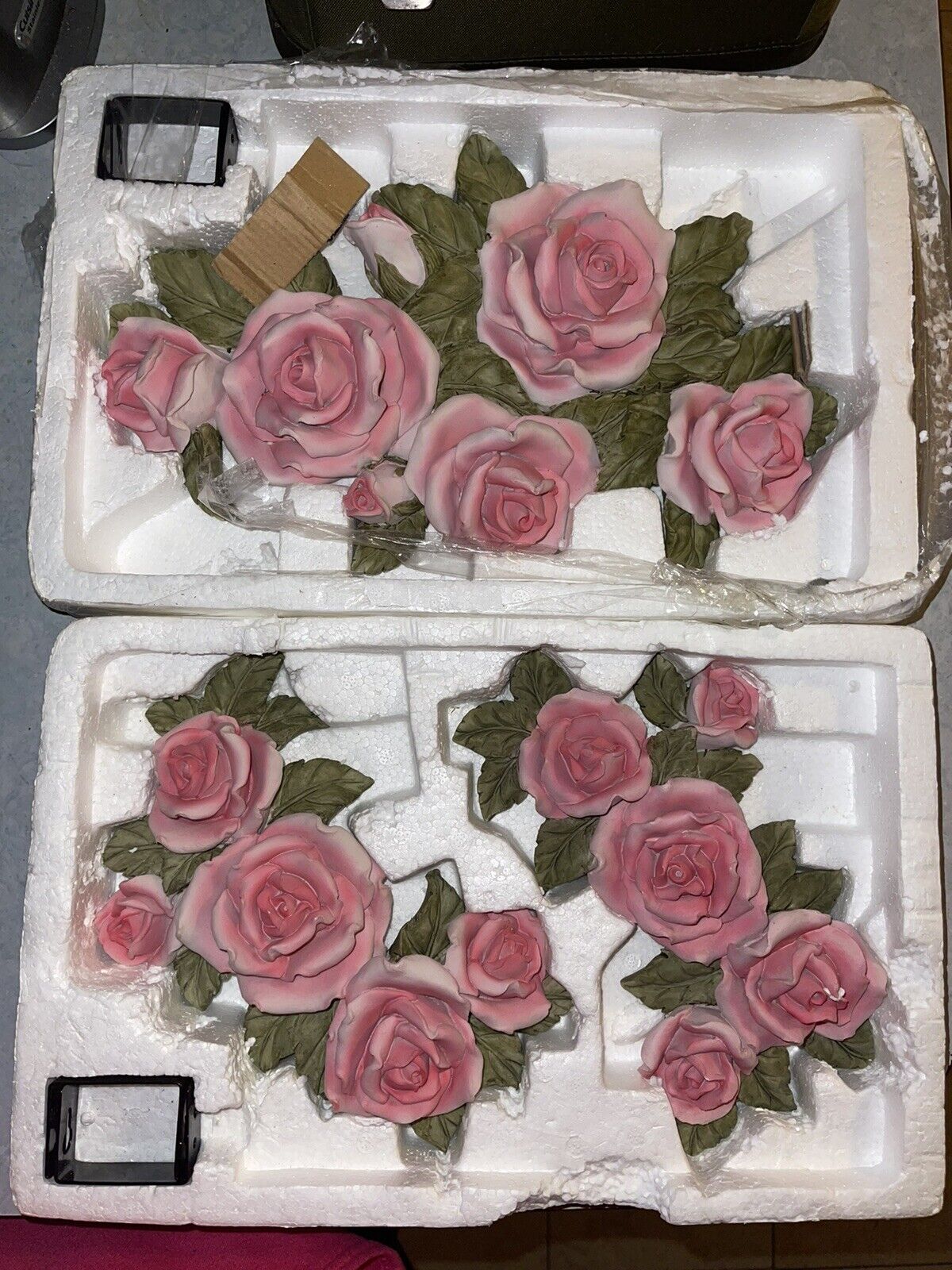 Wall Art 3D Ceramic Roses Pink 3 Pieces With Brackets. Beautiful & Heavy.