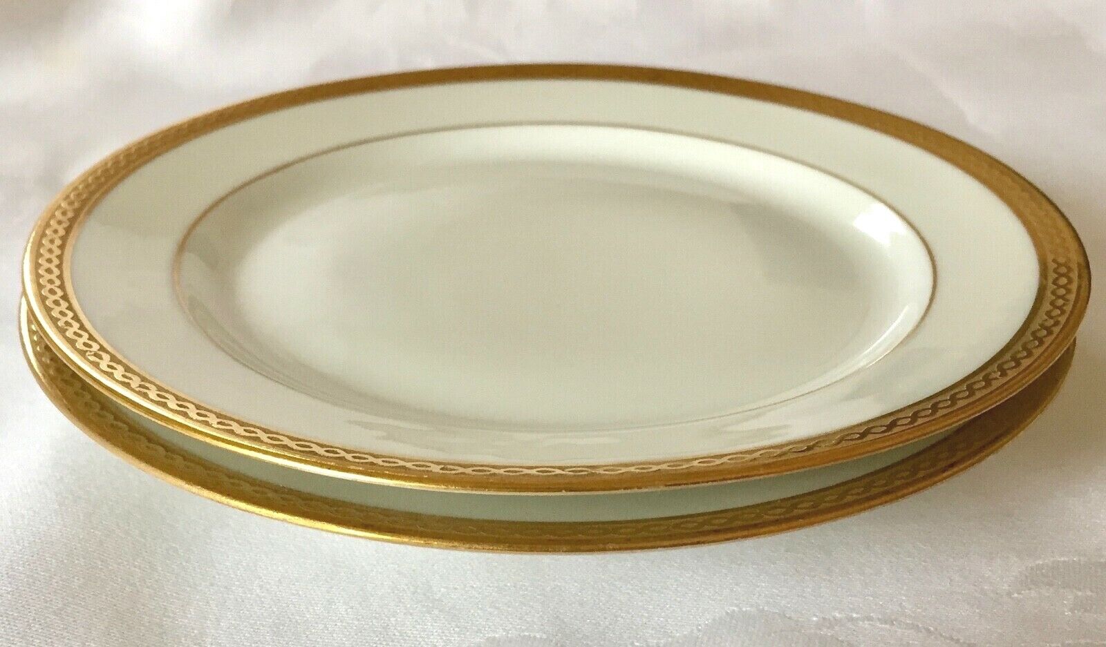 TWO ELEGANT c1905 MARTIAL REDON PL LIMOGES GOLD EDGE BREAD PLATES, EXCLNT COND