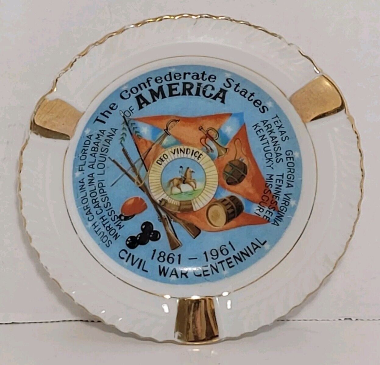 Vintage 1961 The Confederate States Of America Civil War Centennial Ashtray 