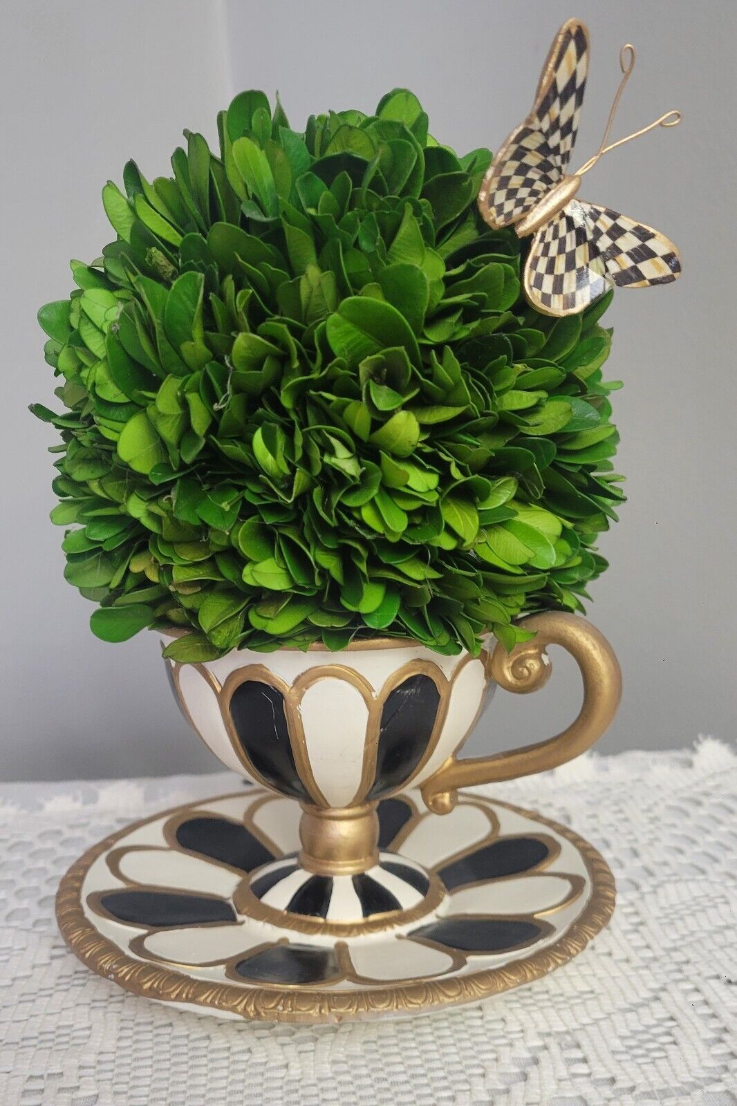 ♡Mackenzie Childs Topiary Demitasse Teacup With Courtly Check Butterfly 