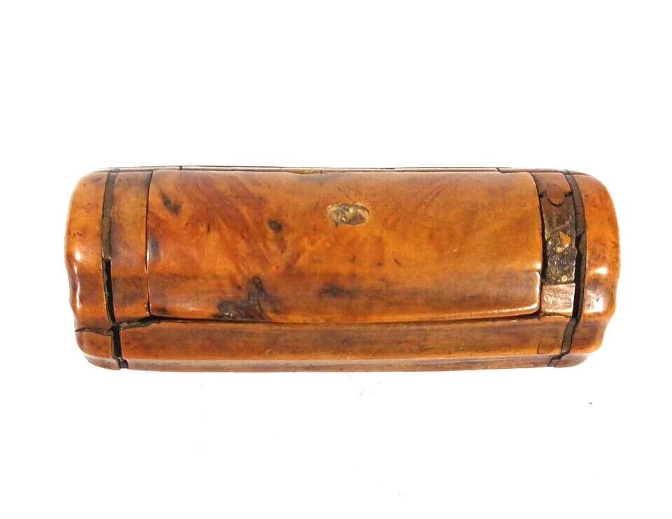 Antique Treen Carved Wood Snuff Tobacco Box Hinged Pocket size