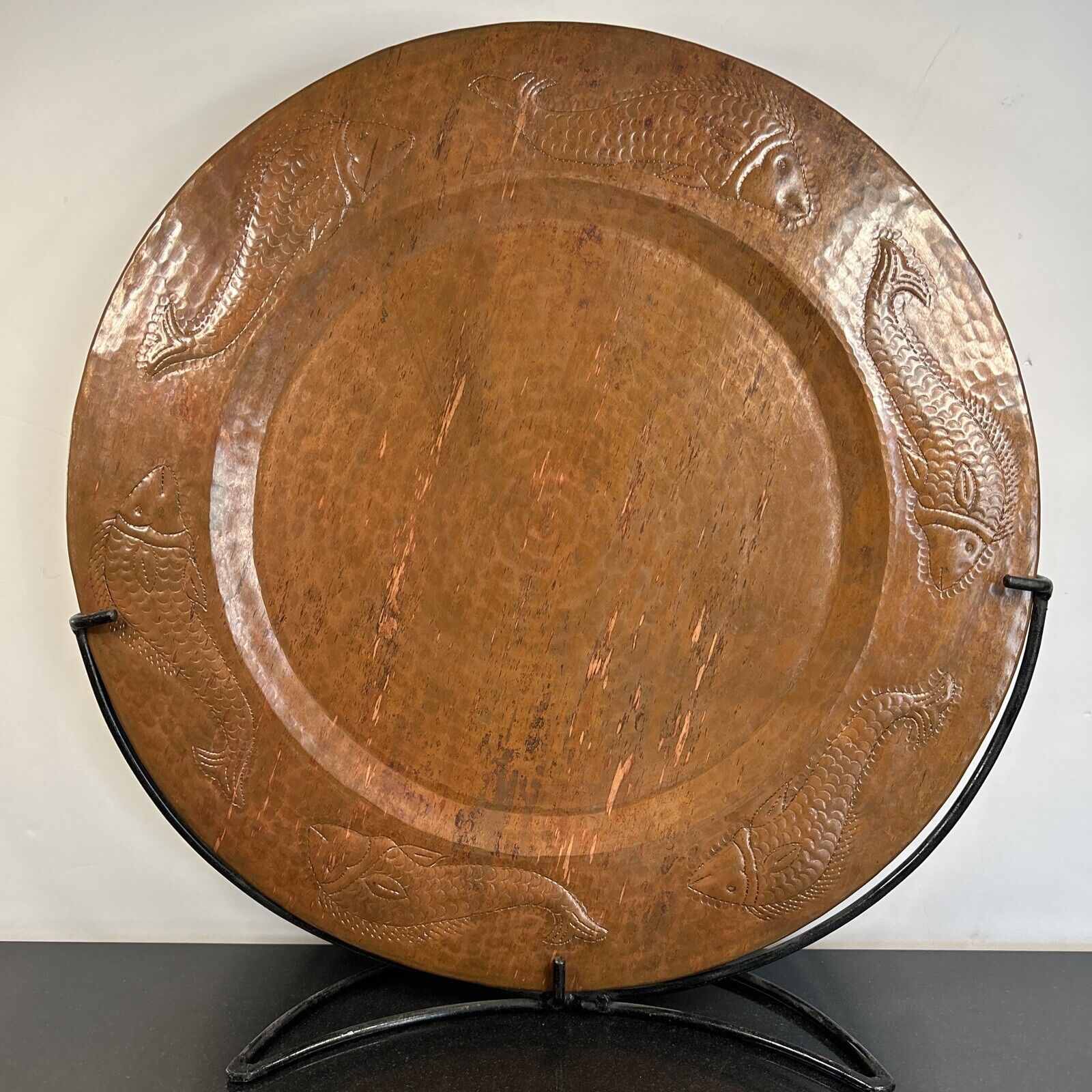 Mid-20th Century French Repoussé Hammered Copper Fish Very Large (19in) Platter