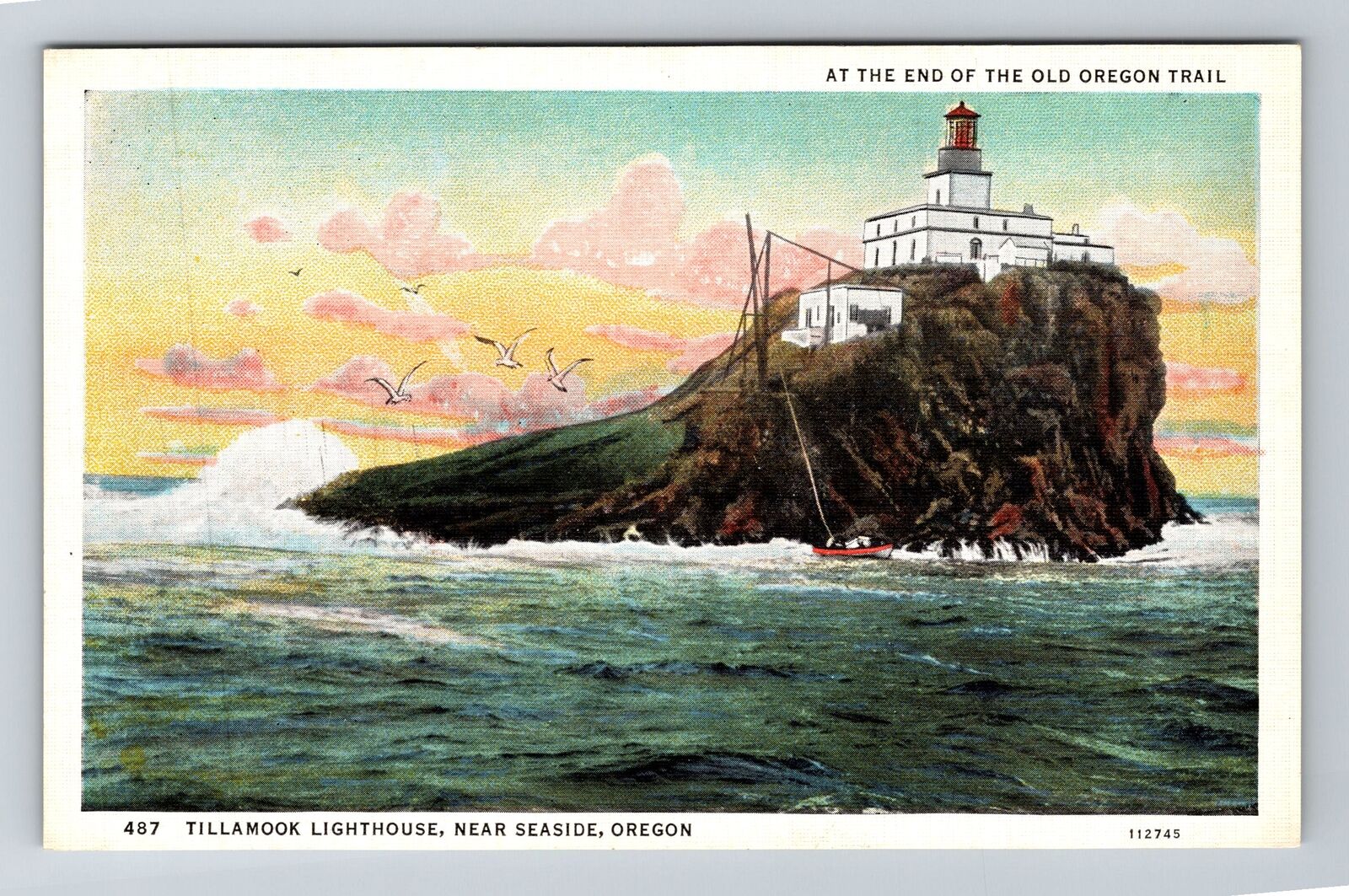 Seaside OR-Oregon, Tillamook Lighthouse Vintage Souvenir Postcard