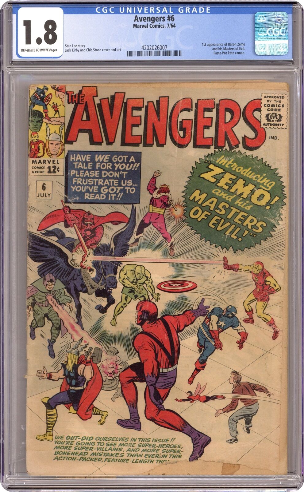 Avengers #6 CGC 1.8 1964 4202026007 1st full app. Baron Zemo