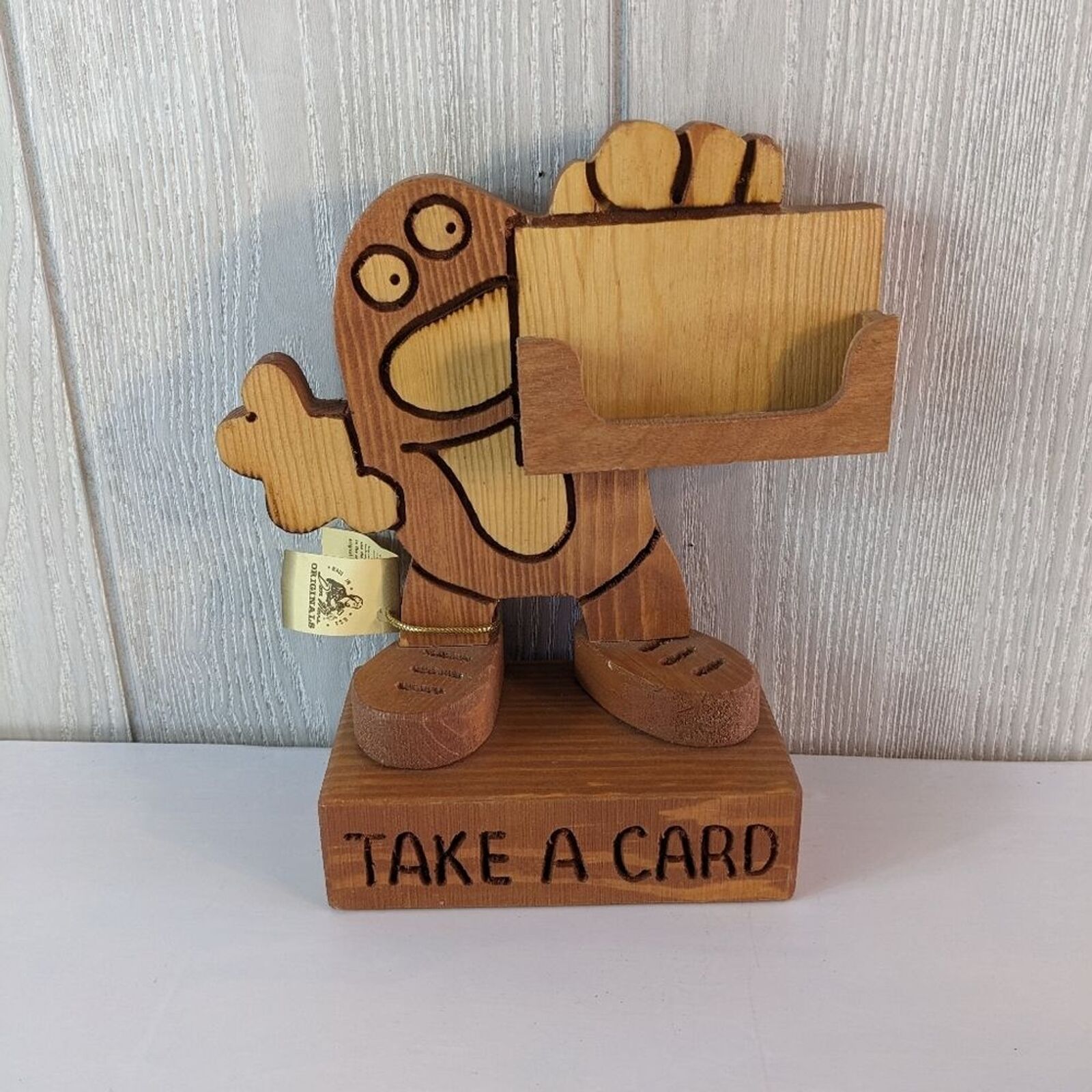 VTG Don Mars Wooden Figurine Card Holder Take A Card NWT 1980s