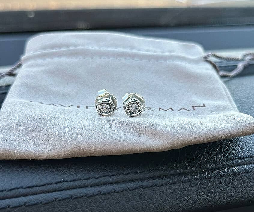 David Yurman Sterling Silver infinity Crossover Stud and Diamonds Earrings