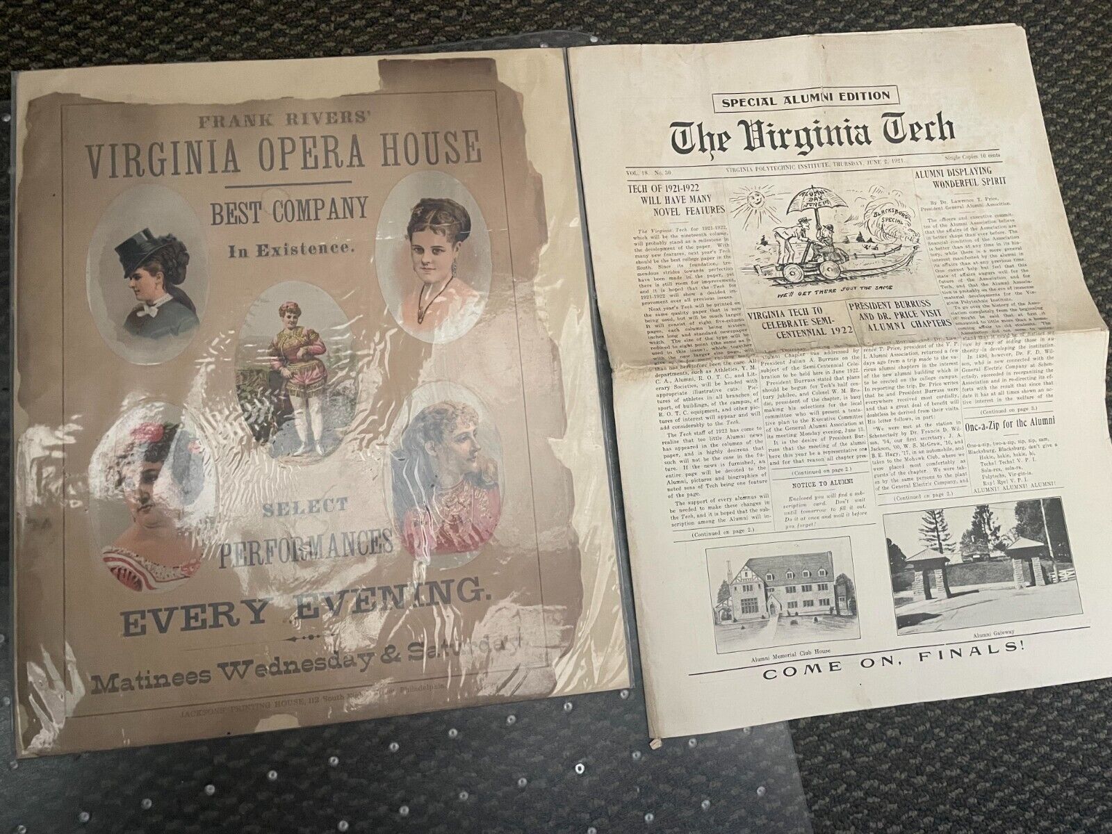 8 Piece Vintage Virginia & Tech Ephemera Lot Richmond 1875 1800s Opera House