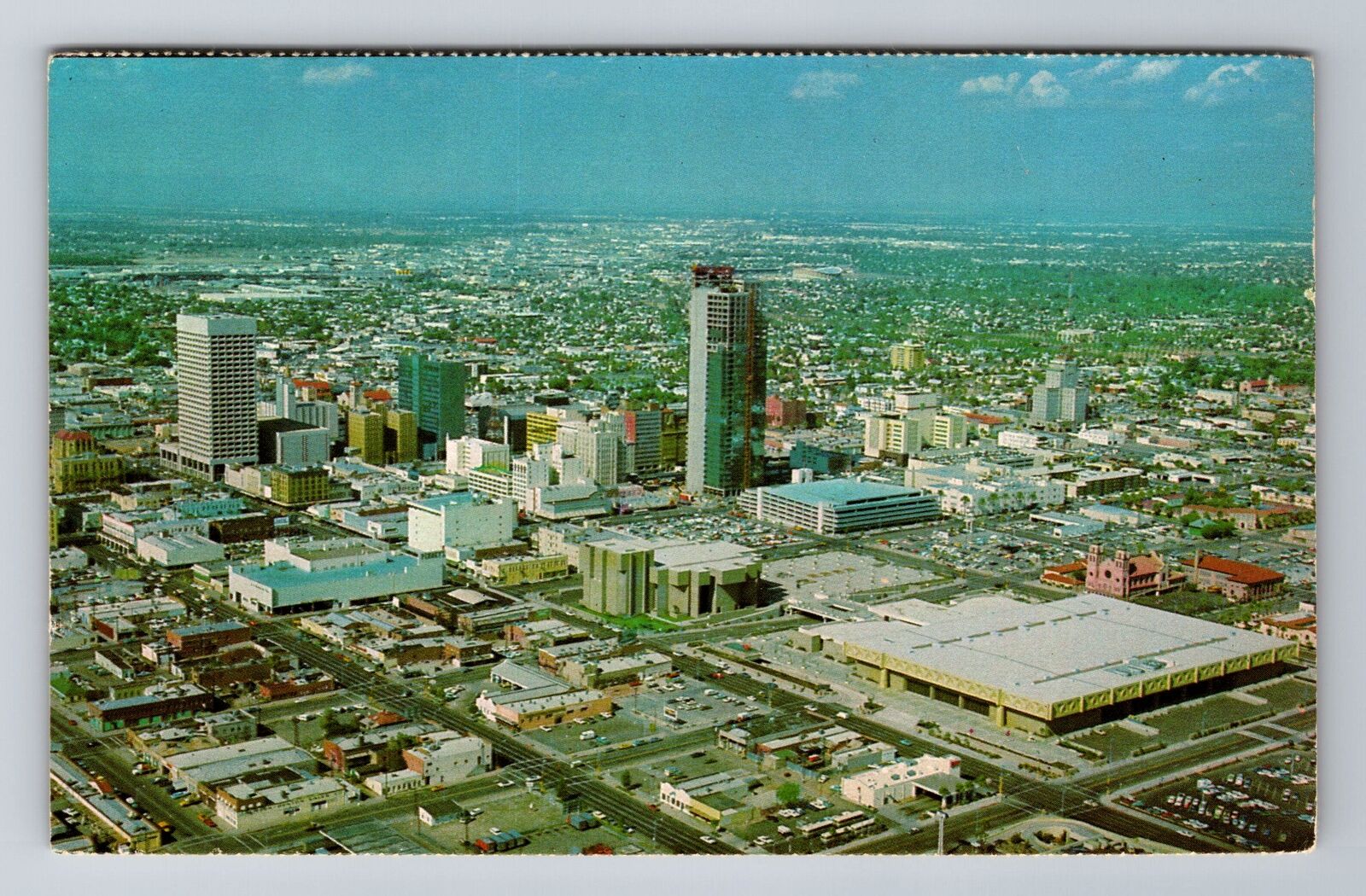 Phoenix AZ-Arizona, Birds Eye View City, Civic Center, Antique Vintage Postcard