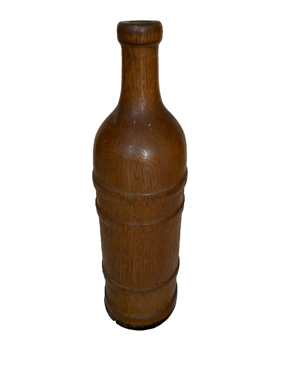 Antique Turned Oak Wood Whiskey Bottle 13\