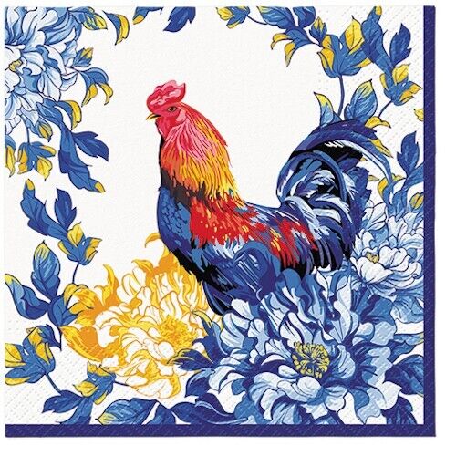 Two Individual Luncheon Decoupage Paper Napkins Farmhouse Rooster Country Birds
