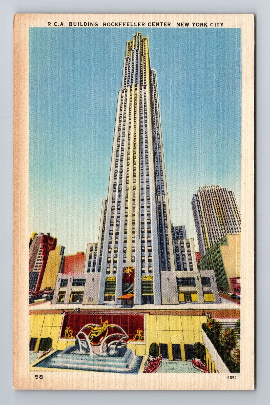 New York NY-New York, R.C.A. Building, Rockfeller Center, Vintage Postcard
