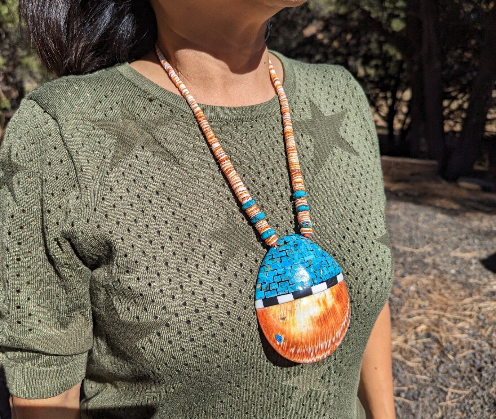 Native American Necklace Santo Domingo Kewa Natural Turquoise Heishi Jewelry