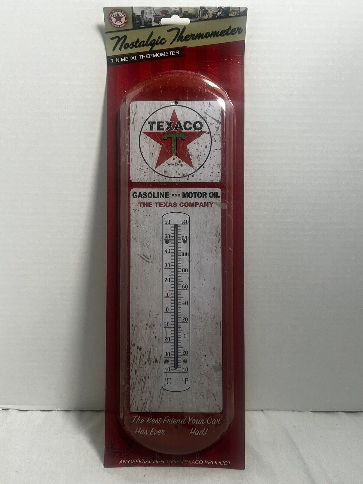 TEXACO Oil Indoor/Outdoor Metal Tin Thermometer Nostalgic 17” Tall