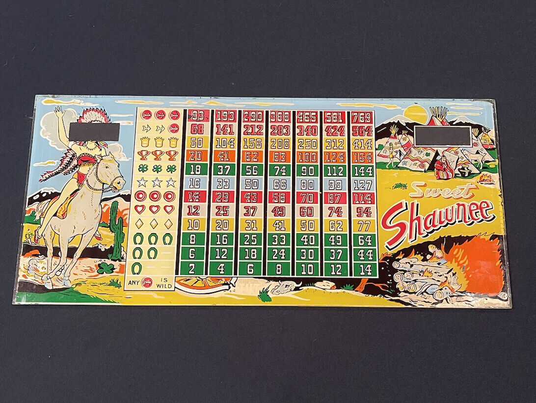 Sweet Shawnee Slot Machine glass Vintage 1950’s. Keeney and Sons, Inc .