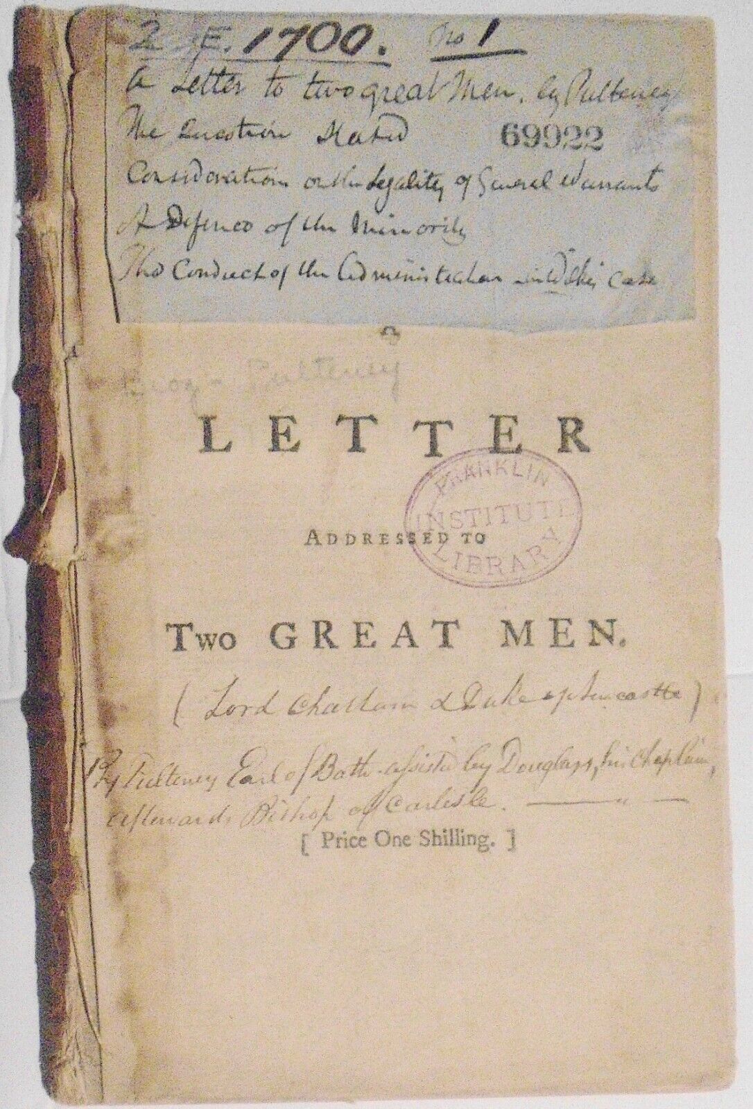 1760 A letter addressed to two great men on the prospect of peace - John Douglas