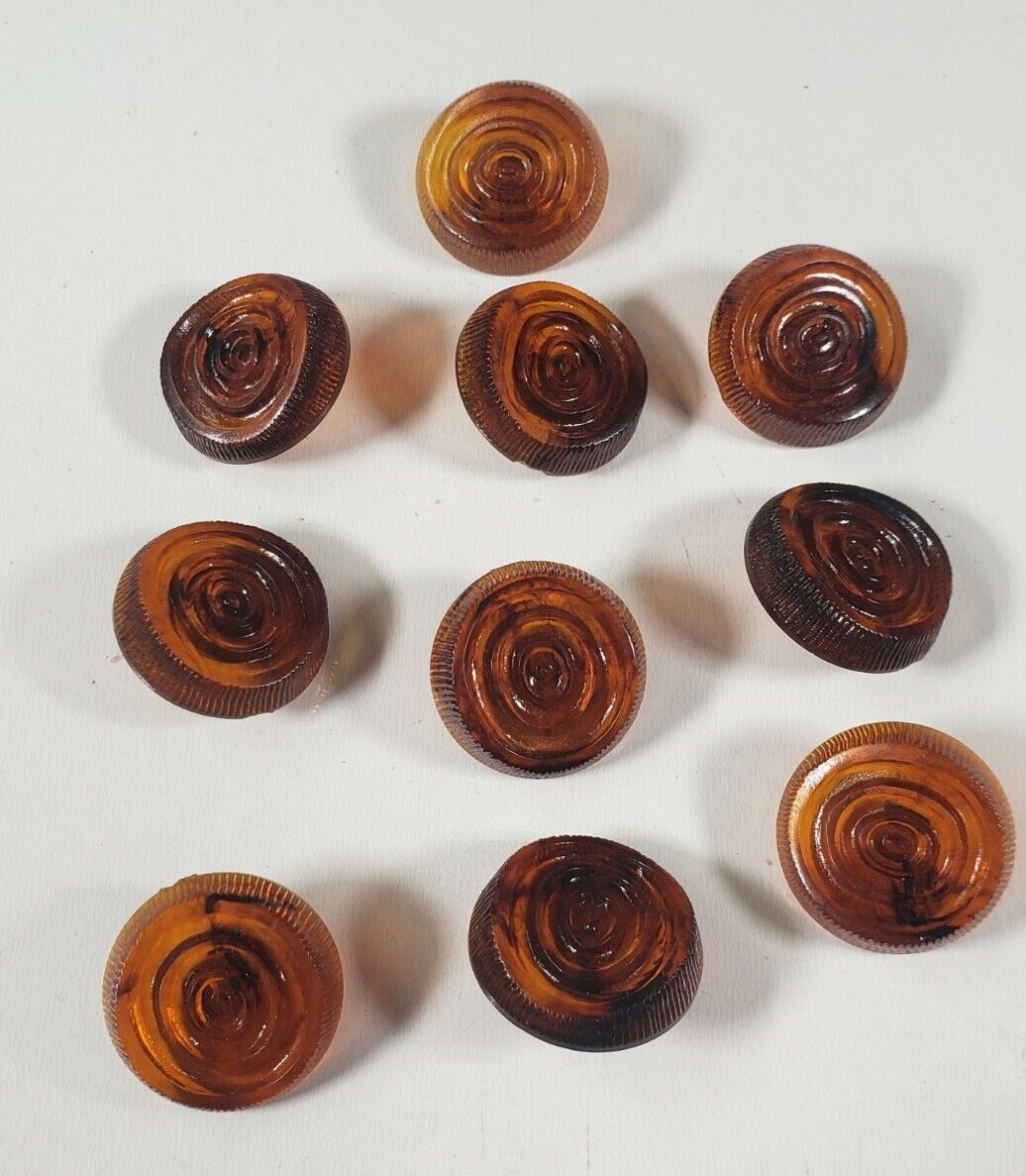 Amber Colored Plastic Buttons Shank Swirl Pattern Vintage Sewing Craft Supply