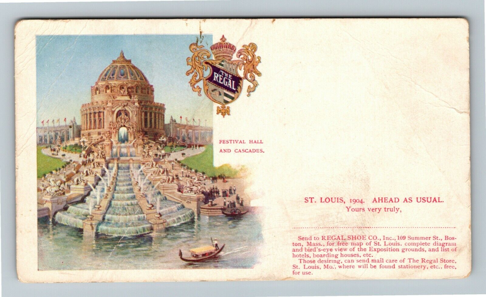 1904 St Louis World\'s Fair Festival Hall & Cascades Vintage Souvenir Postcard