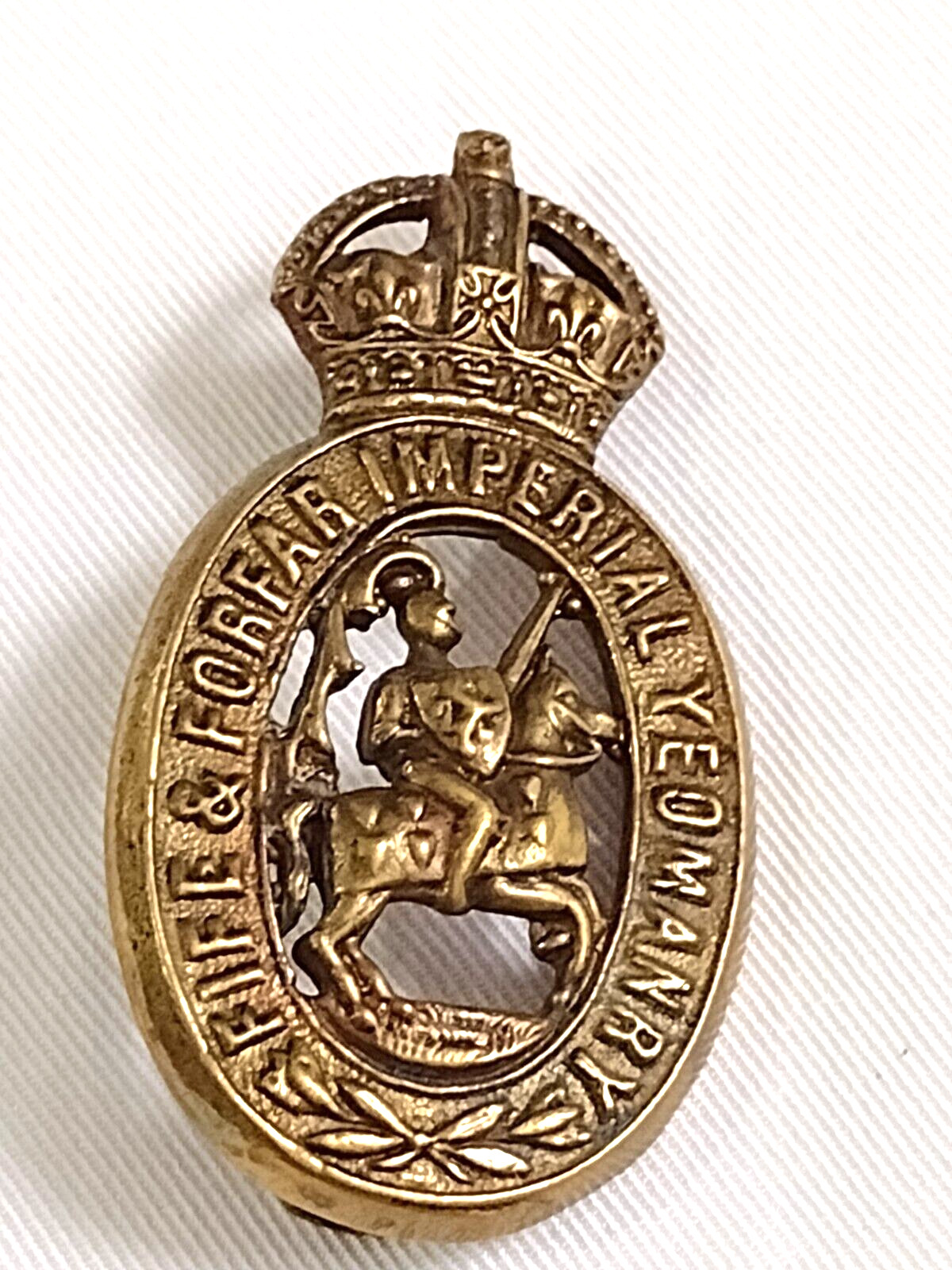 WW1 Fife & Forfar Imperial Yeomanry Cap Badge KC Brass Economy 46mm Antique Org