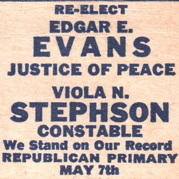 1940s Edgar E Evans Justice Of Peace Viola N Stephson Constable Richmond Indiana
