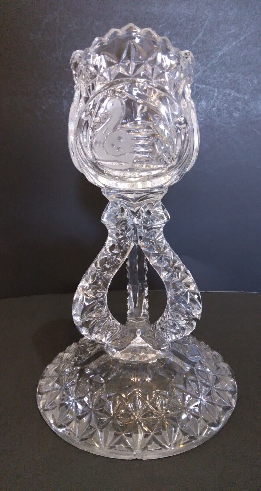 Vintage Haufbauer Bleikristall Byrdes 7 1/4 in Etched Crystal Candle Holder