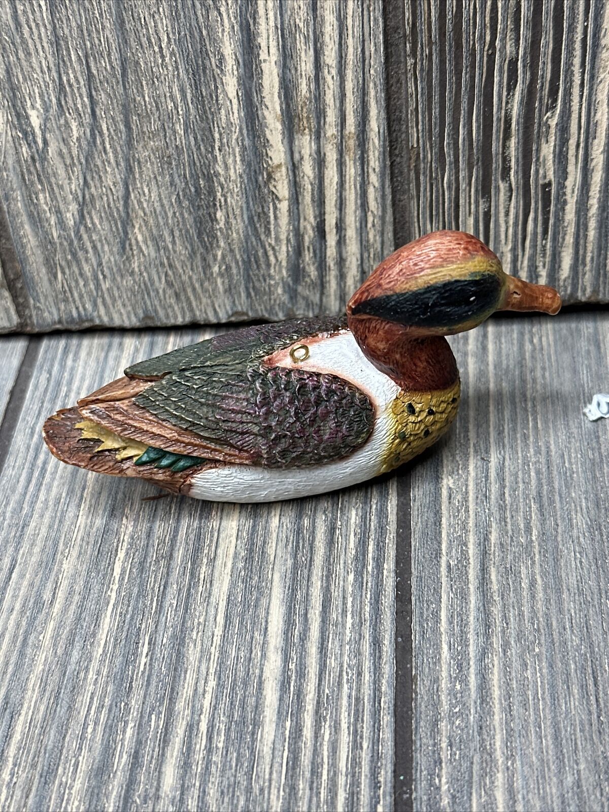 Vintage Resin Duck Green Wing Teal Figure Ornament 3.75\